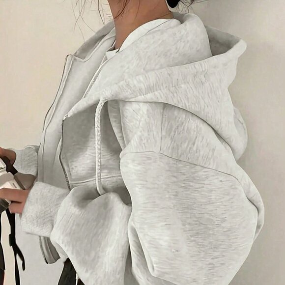 . Tops - Apricot Casual Women's Hooded Sweatshirt With Drawstring